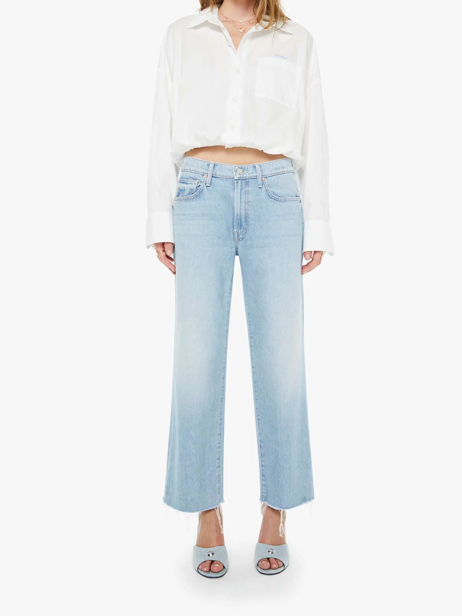 Mid Rise Rambler Zip Ankle Fray full body front view