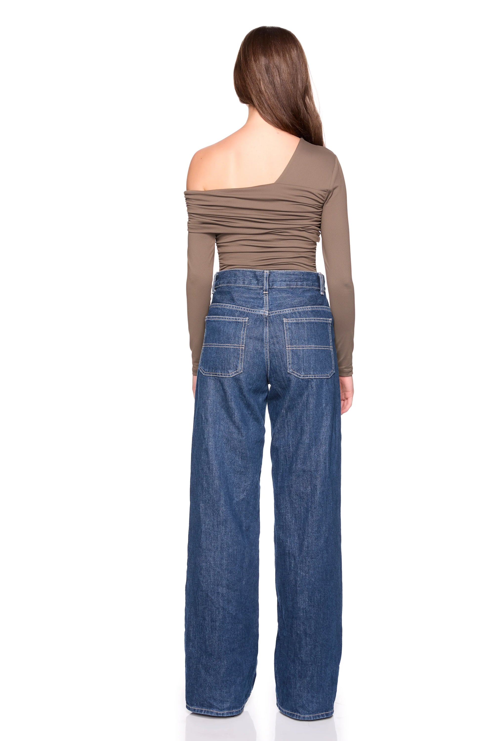 One Arm Off Shoulder Gathered Top back