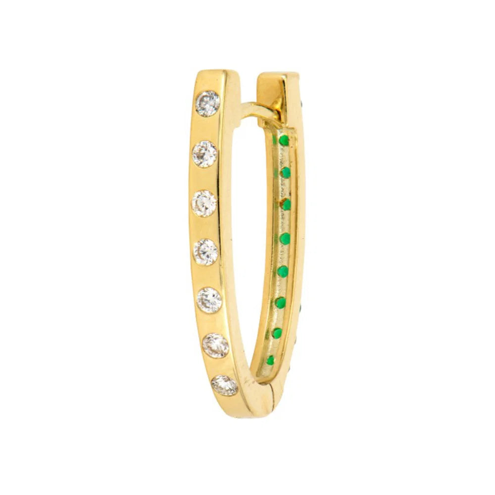 Single Double-Sided Oval Emerald and Diamond Hoop on diamond side