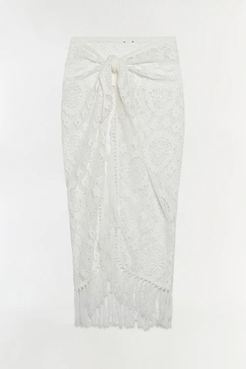 White lace skirt on a white background