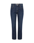 A pair of dark blue straight-leg jeans shown flat against a plain white background.