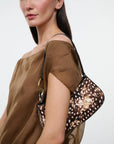 Ollie Bag Fawn Haircalf on shoulder