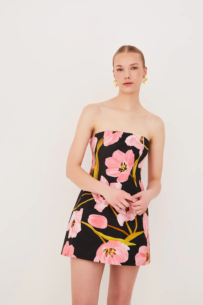 Ines Strapless Mini Dress front view on model