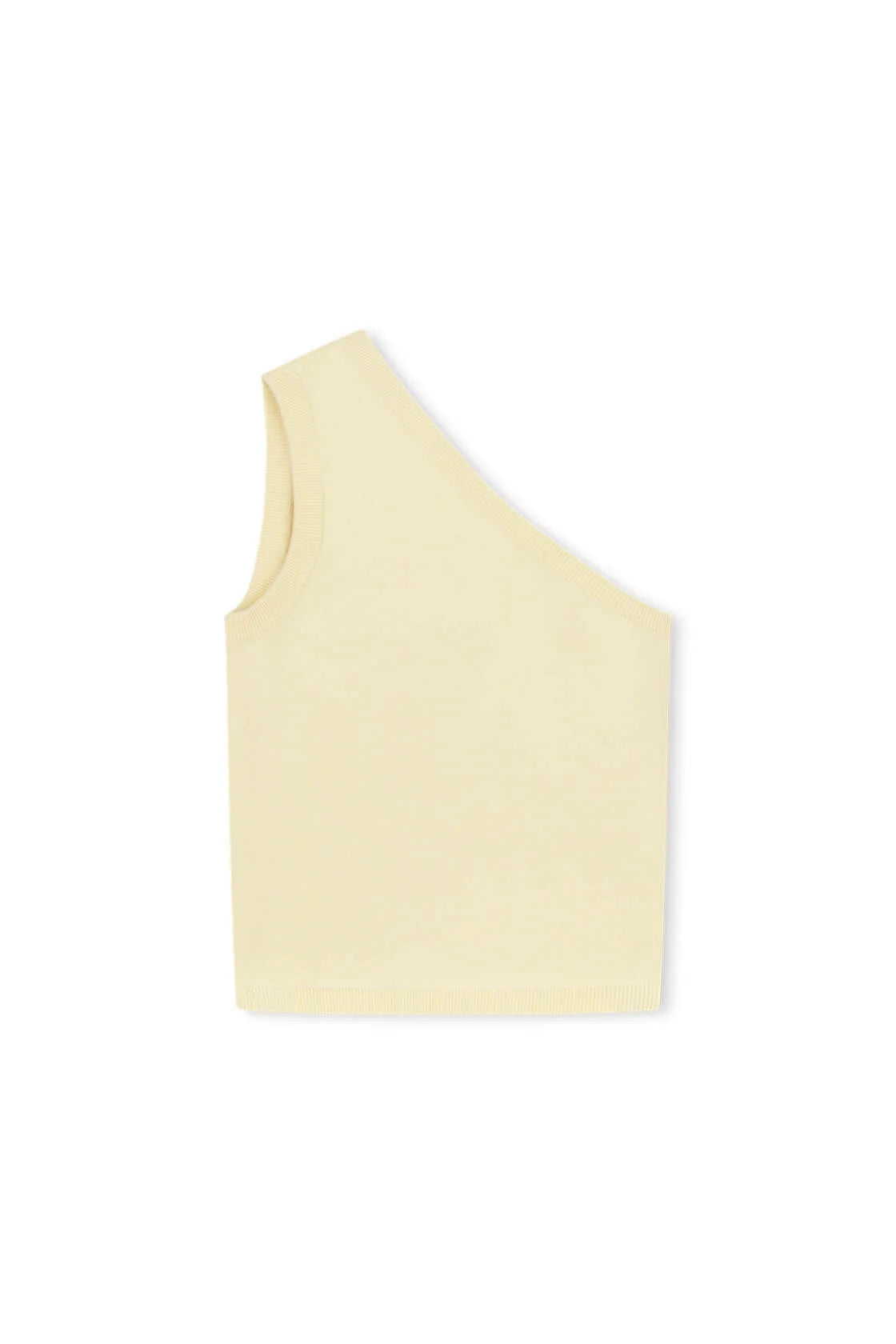 One-shoulder yellow top on a white background