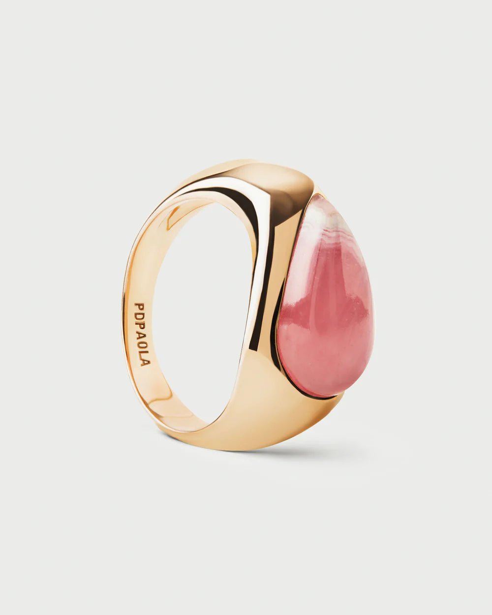 Rhodochrosite Luna Stamp Ring side view