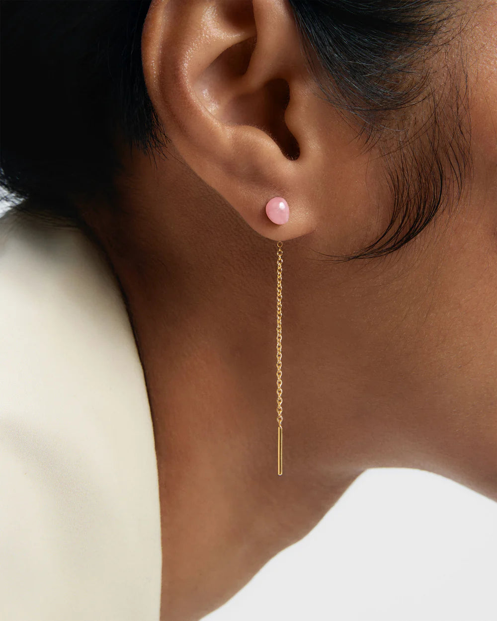 Rhodochrosite Lyra Earrings on model