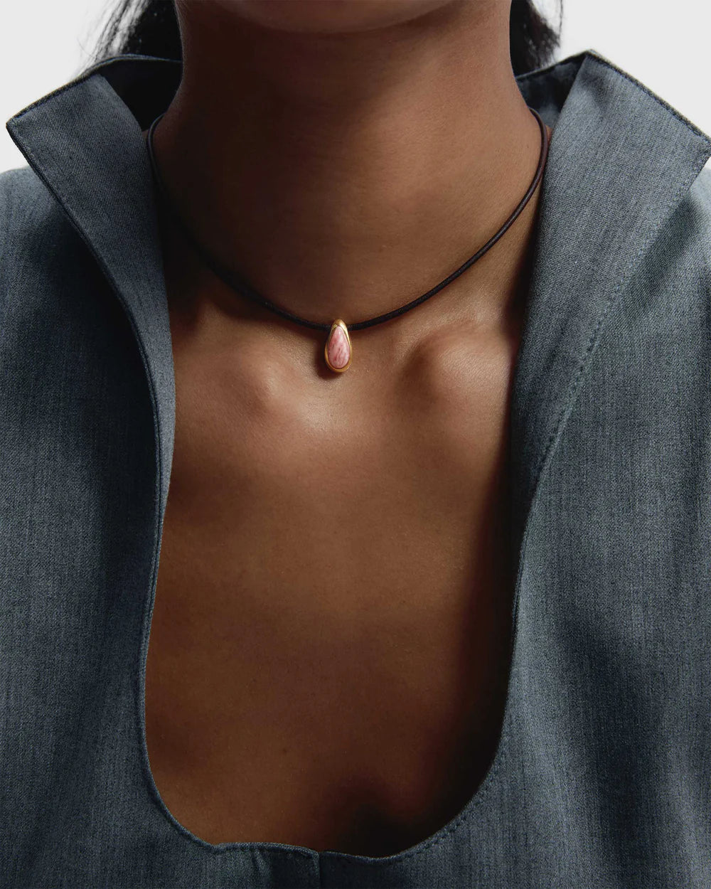 Rhodochrosite Luna Cord Necklace on model
