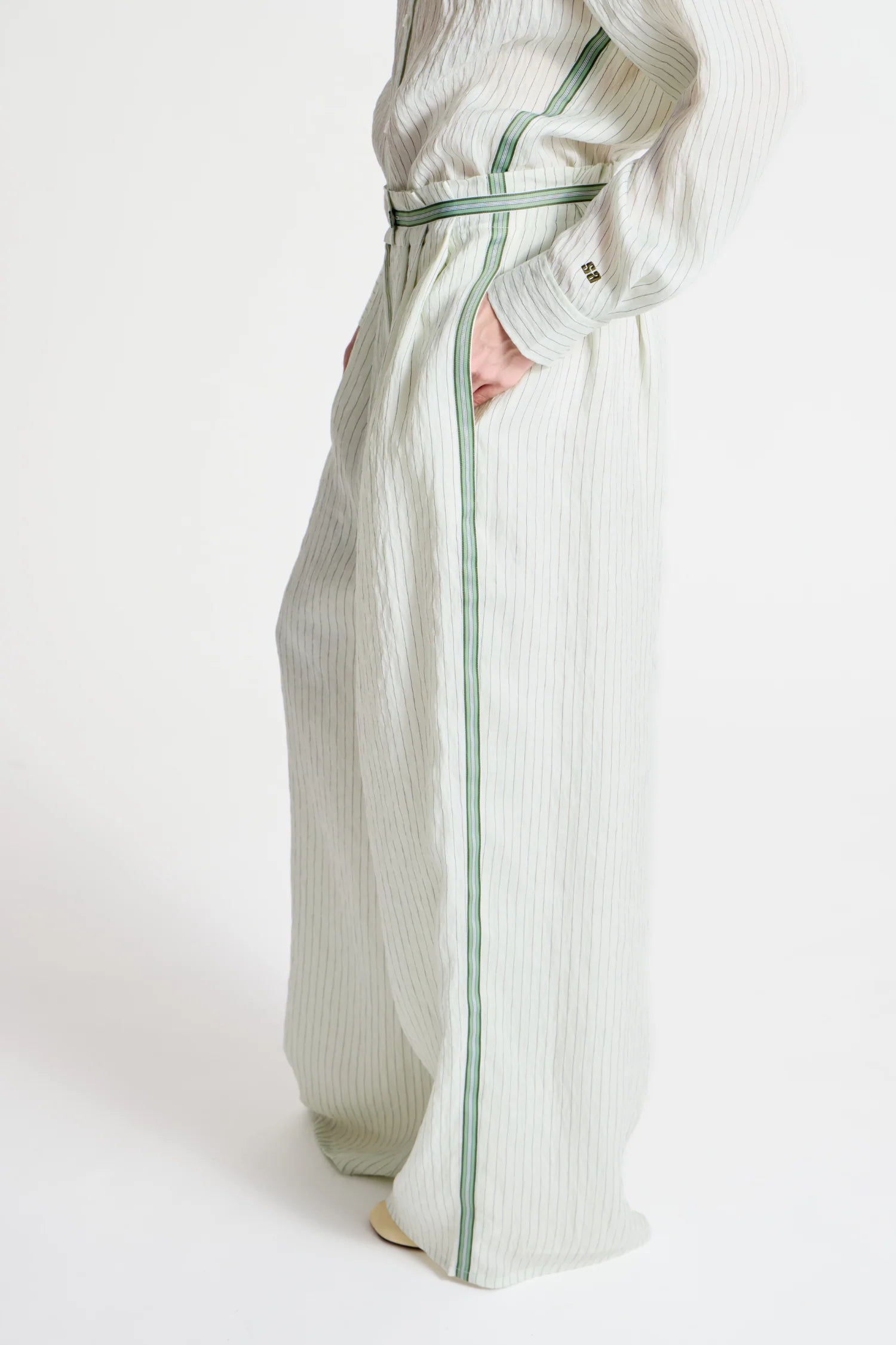 Wilson Pinstripe Pant closeup side