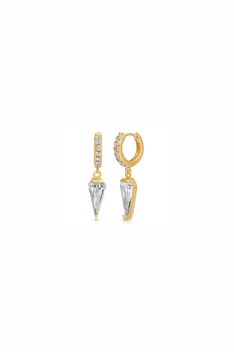 Fiona Pave Huggie Hoop with Diamond Dangle front and side view