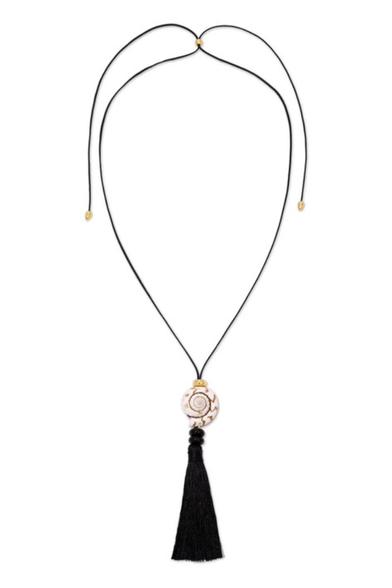 Bella Mare Shell Tassel Cord Necklace by itself