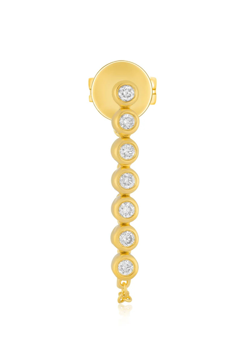 Single Multi Diamond Bezel Chain Stud Earring front