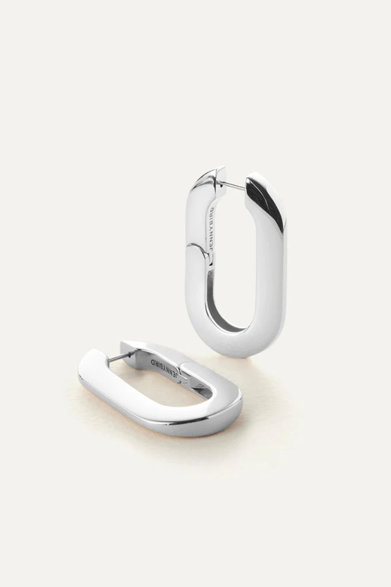 Jenny Bird Mega U-link Earrings Silver close up