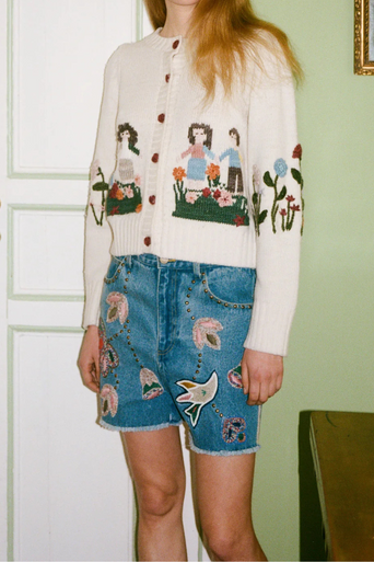 Sea Kara Beaded Denim Short front view