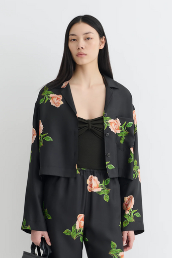 Nanushka Vally Button Down Top Roses close up