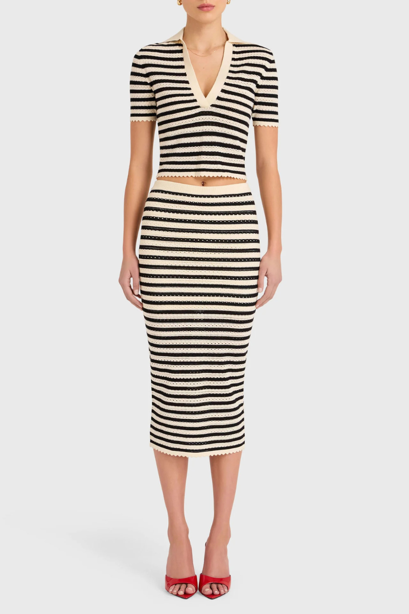 Amanda Uprichard Seine Stripe Midi Skirt front