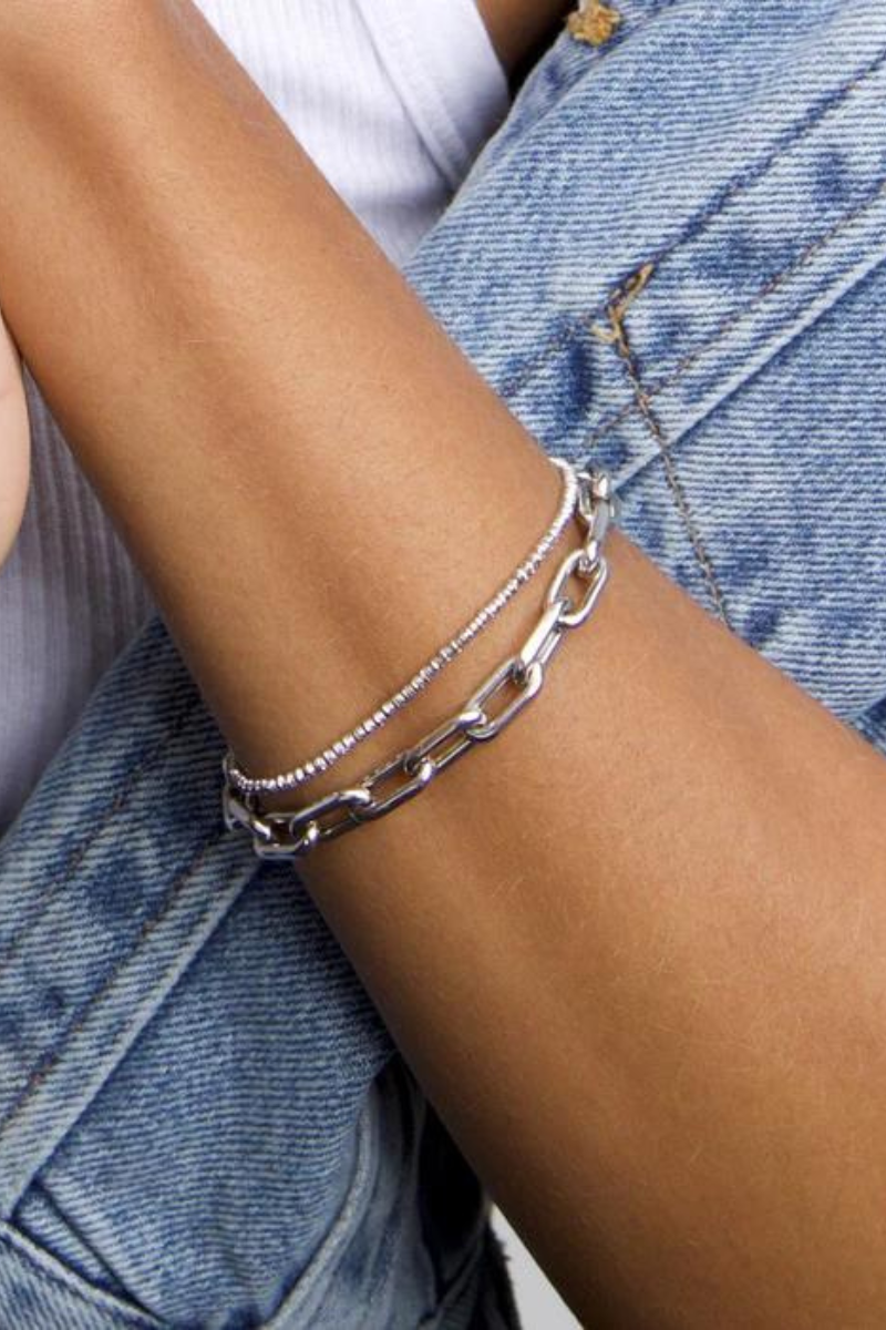 Adina Reyter Bead Chain Bracelet Silver with Italian link bracelet