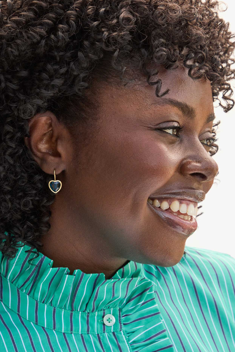 Clare V Bezel Heart Earrings on model