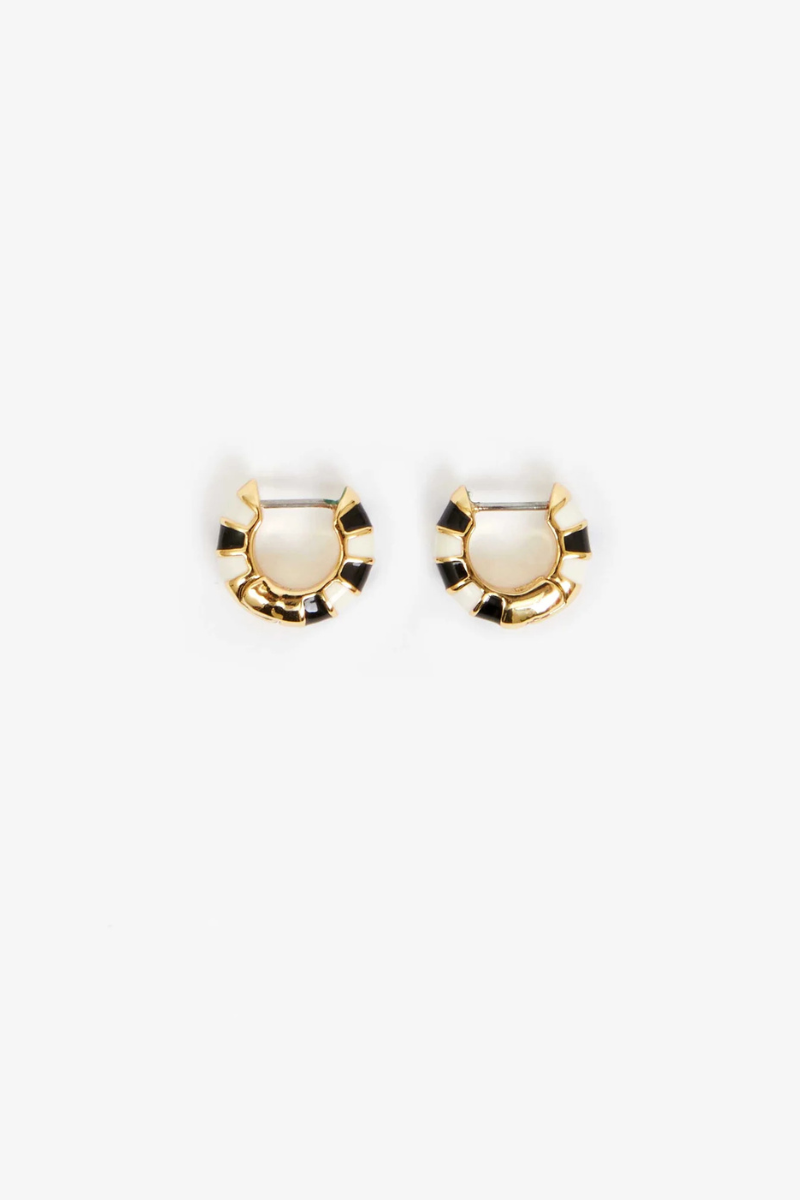 Clare V Enamel Stripe Huggie Earrings side by side