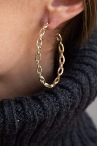 Jennifer Zeuner Carmine 2" Gold Hoops on ear