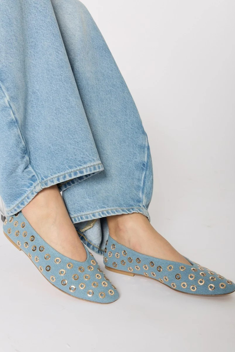 Berenice Aballerina Denim Stud Flats side view