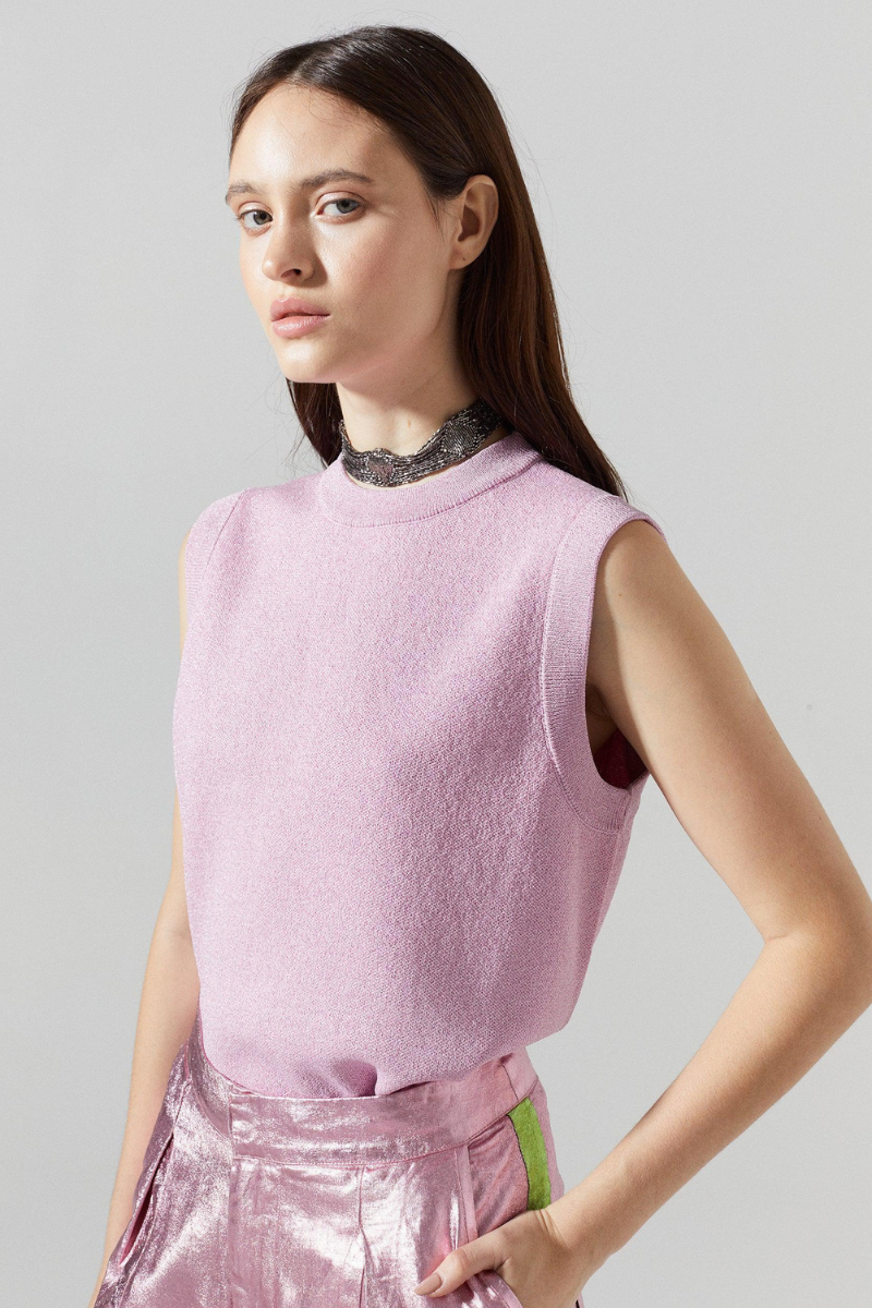 Lanhtropy Glitter Knitted Top in Pink front