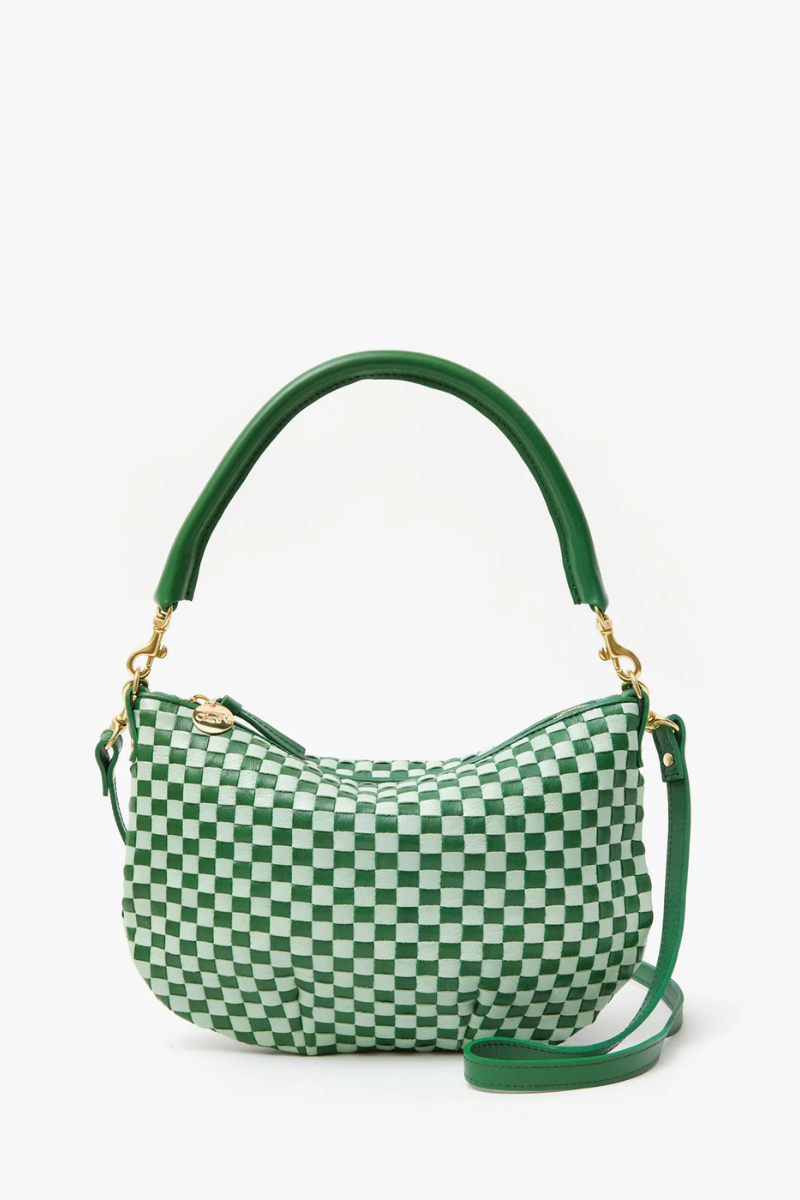Clare V Petit Moyen Messenger in Fern Mist front view