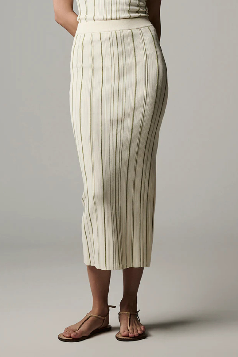 Hevron Peony Knit Skirt Sage Stripe front