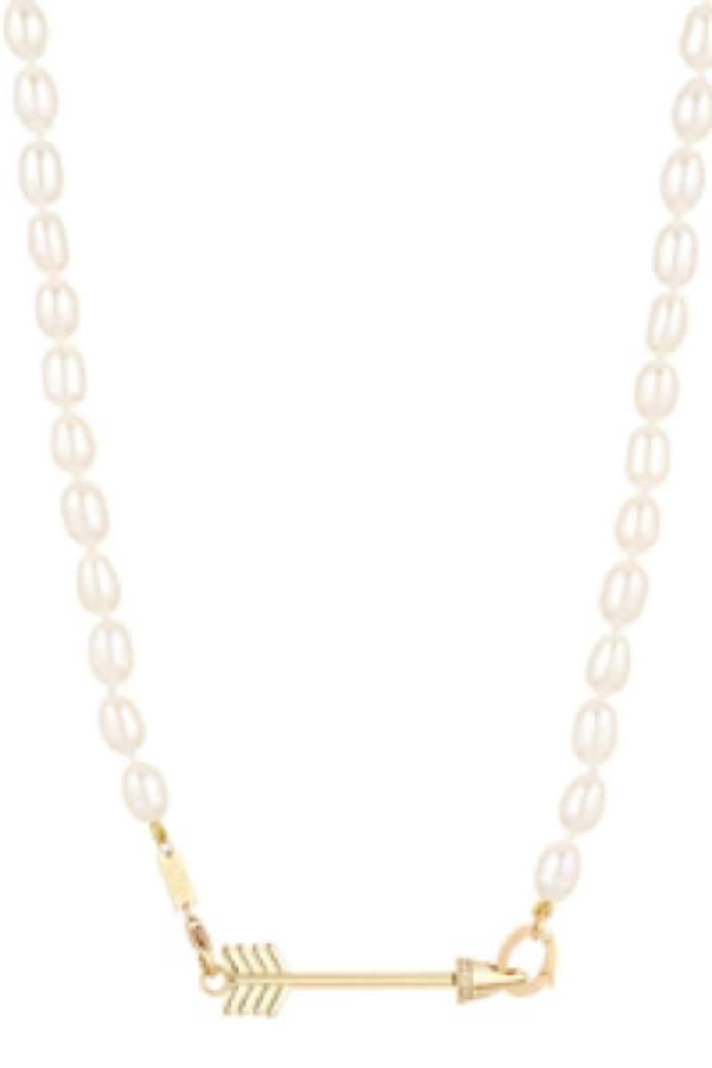 Adina Reyter Mini Diamond Arrow Hinged Charm on seed pearl chain