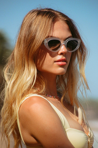 Krewe Irene Powder Blue Sunglasses on square face shape