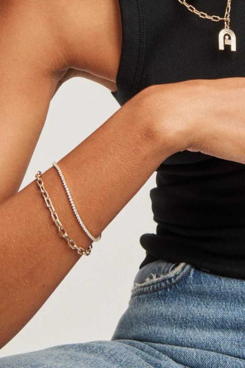 Adina Reyter 4mm Wide Italian Link Bracelet on wrist