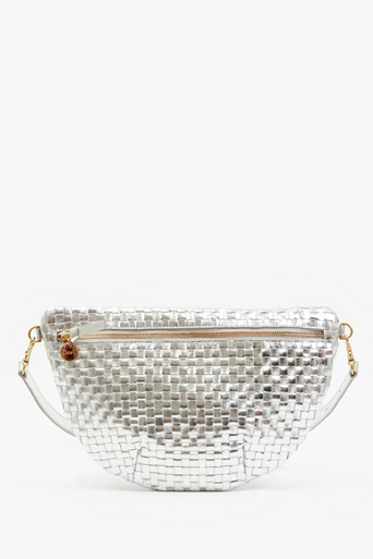 Clare V Grande Fanny Woven Checker Silver by itself front