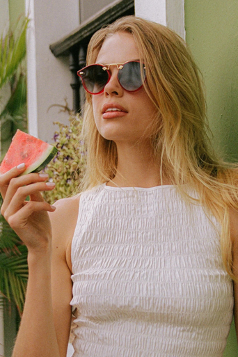 Krewe STL Nylon Cherry 18k Sunglasses on square face shape