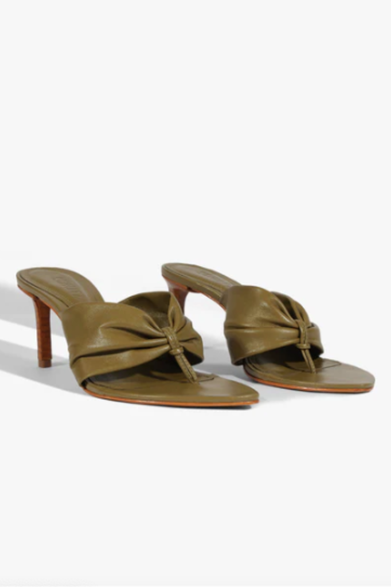 Schutz Lori Heel in Matcha flat lay
