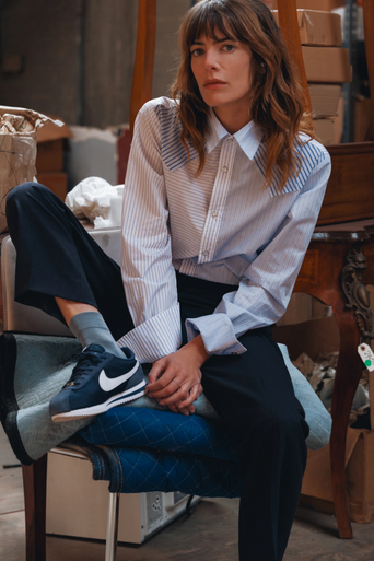 Cissa the Raw Edge Western Shirt model sitting