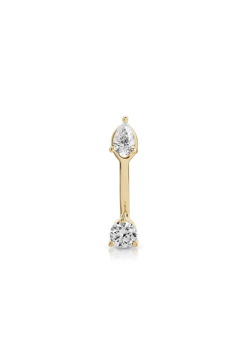 Single Diamond Pear and Round Illusion Stud Earring front