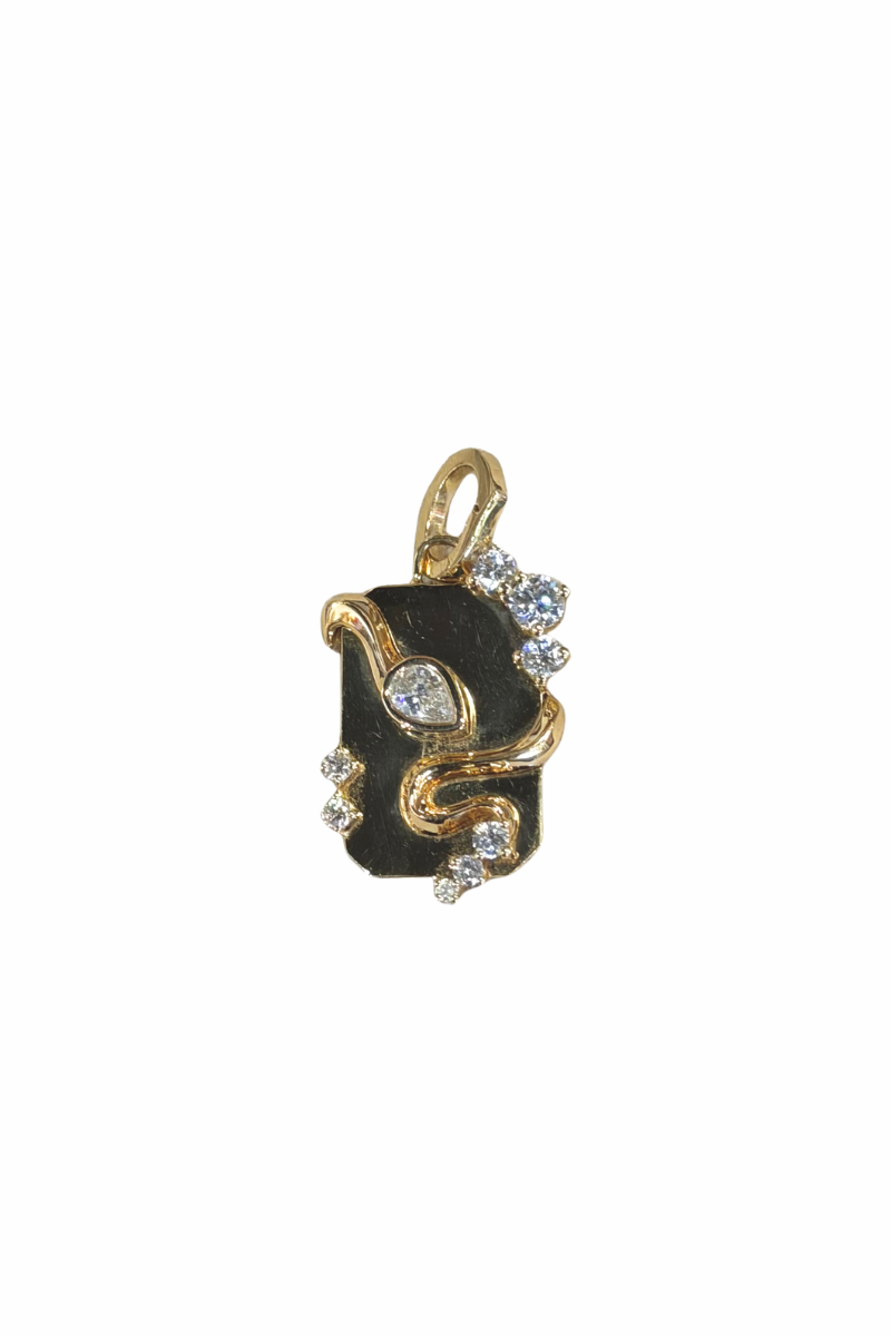 Snake Diamond Dog Tag Charm front, dark lighting