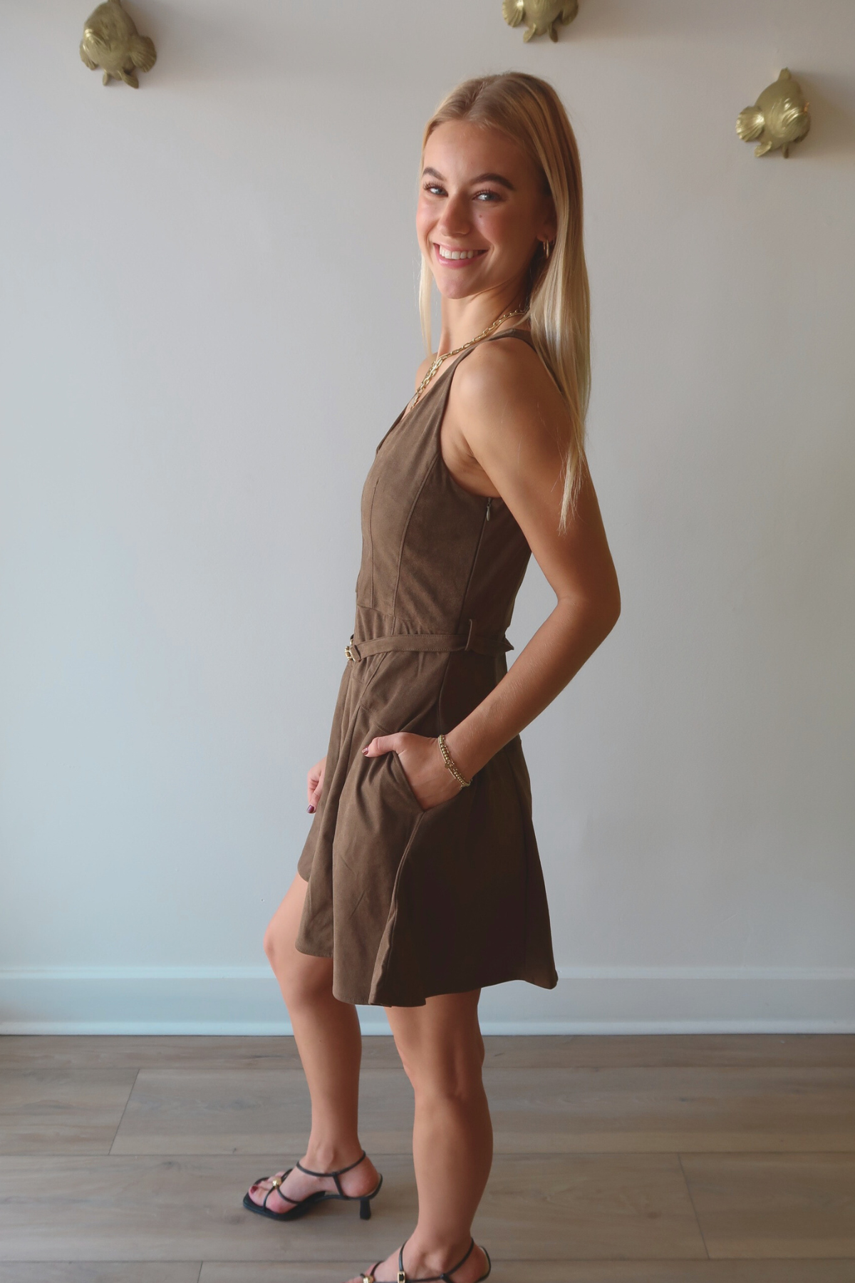Hanna Suede Mini Dress full body side