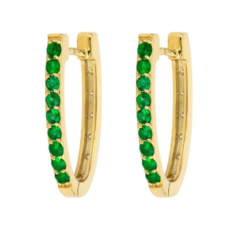 Pair of Double-Sided Oval Emerald and Diamond Hoop on emerald side