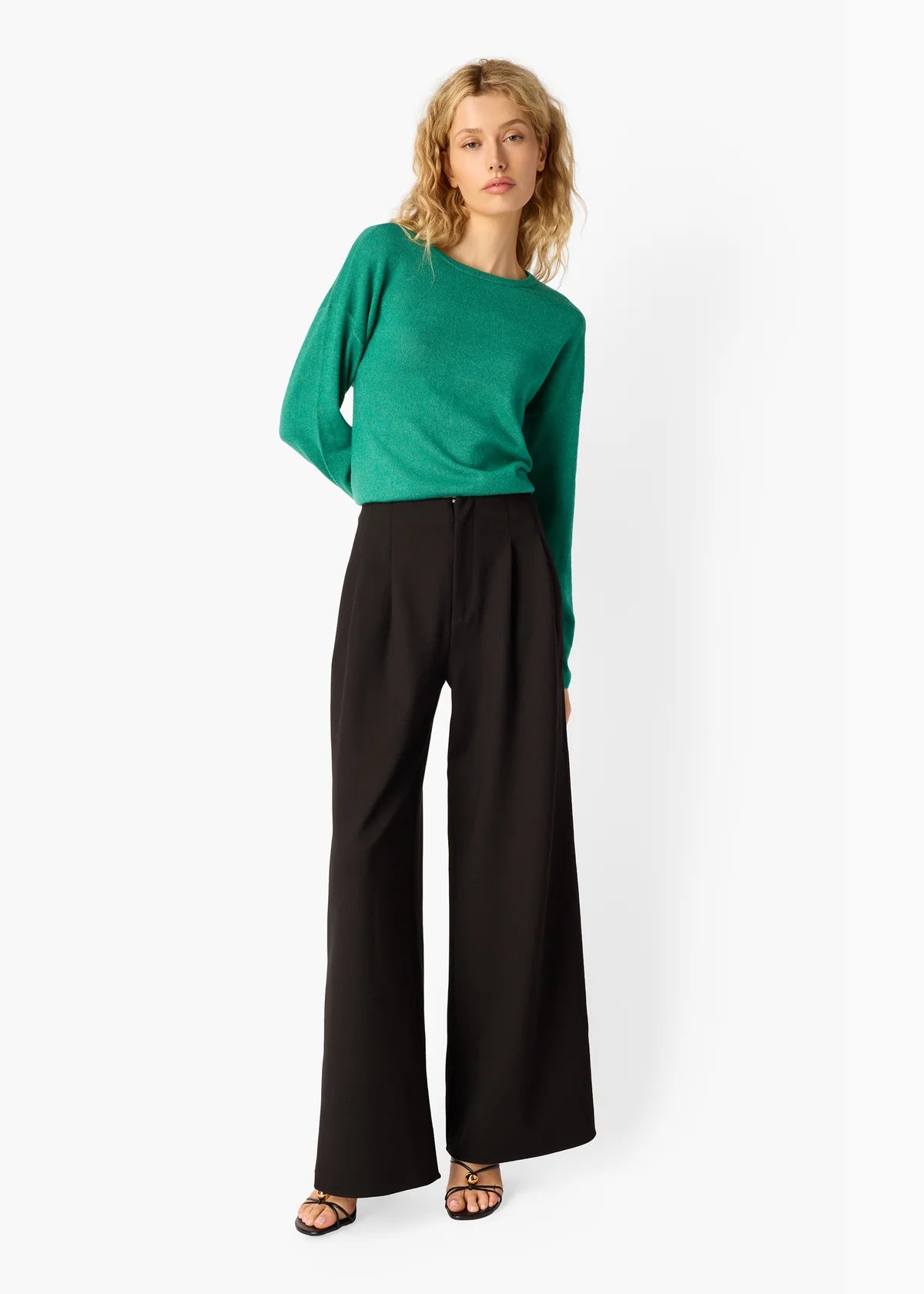 Nahal High Rise Pant with green sweater