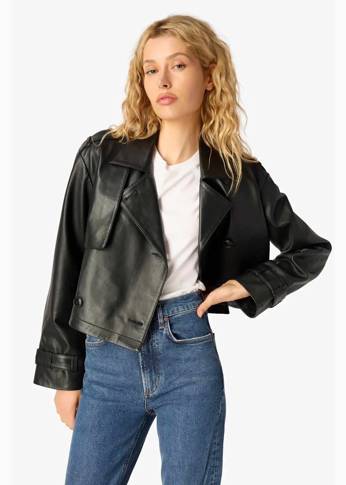 Saskia Genuine Leather Jacket front view, open