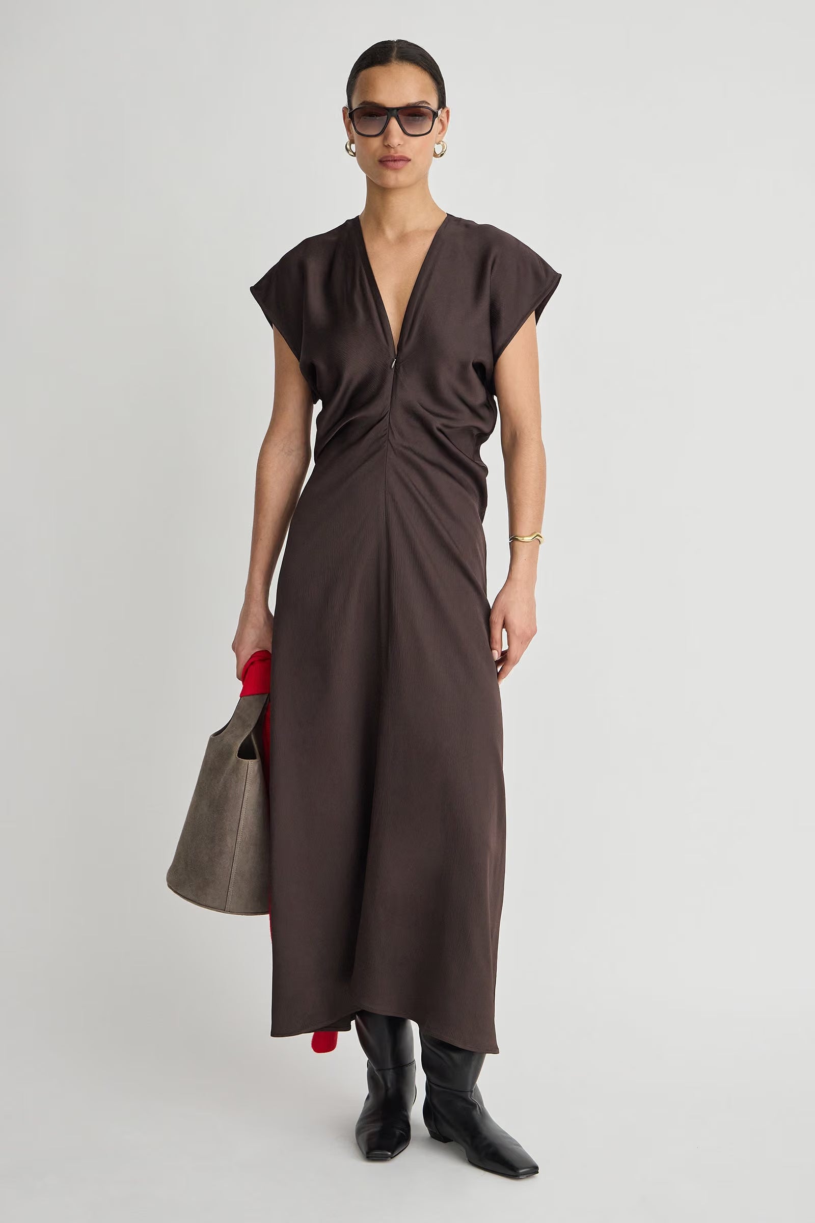 Monde Drape Bias Maxi Dress front view on model
