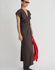 Monde Drape Bias Maxi Dress front and side view on model
