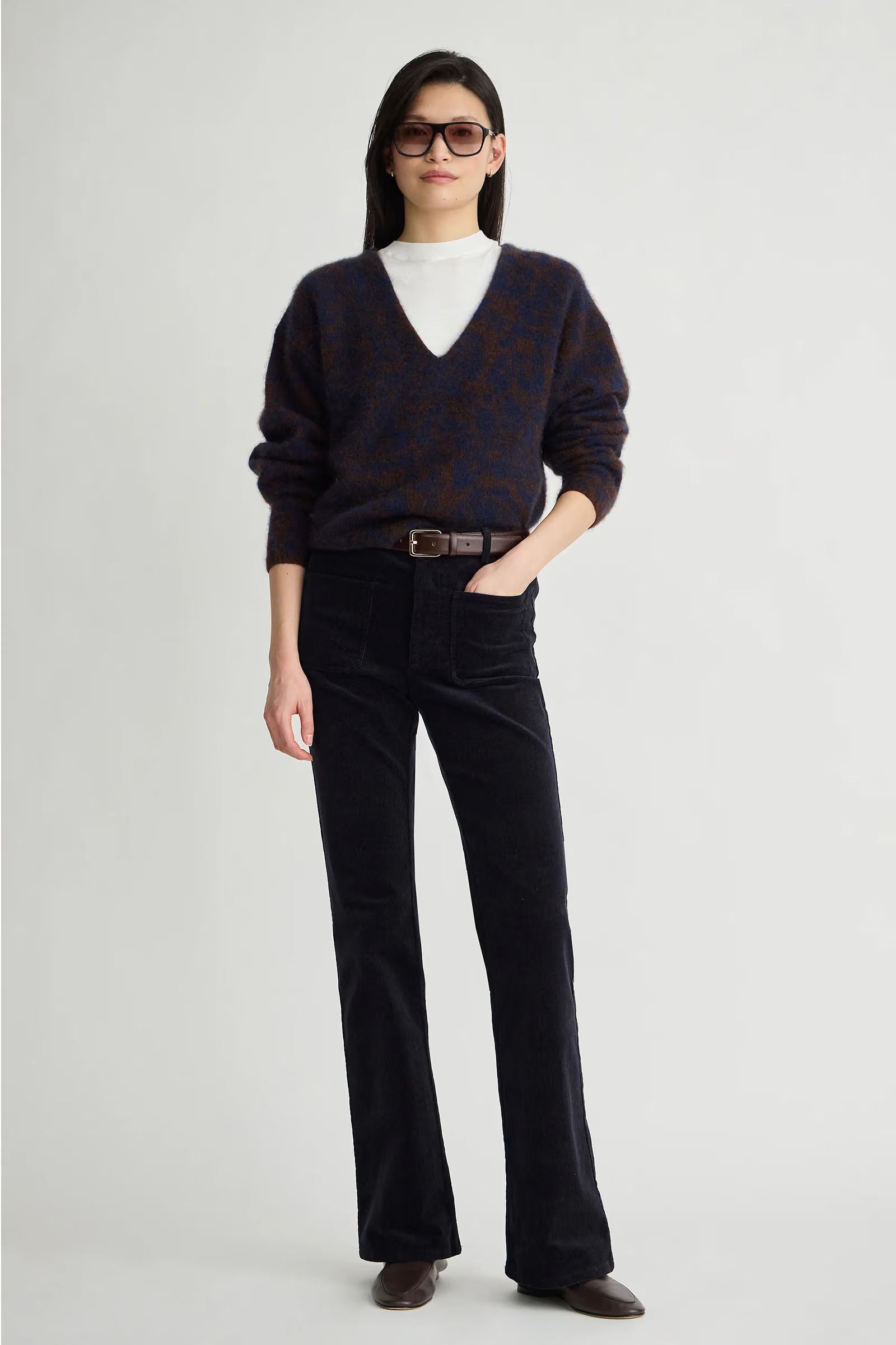Softest Silk V-Neck full body front view on model