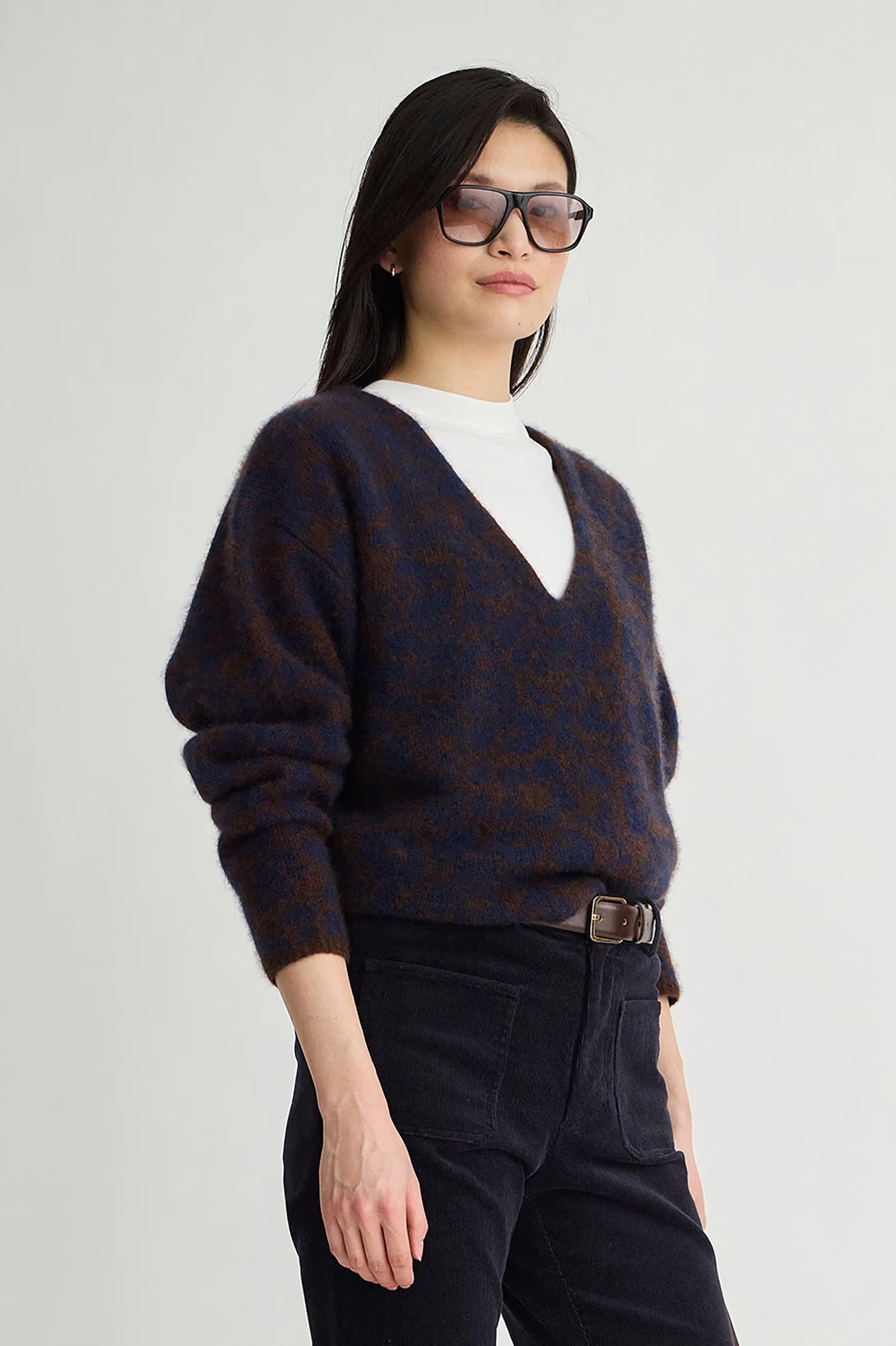 Softest Silk Sweater side view on model
