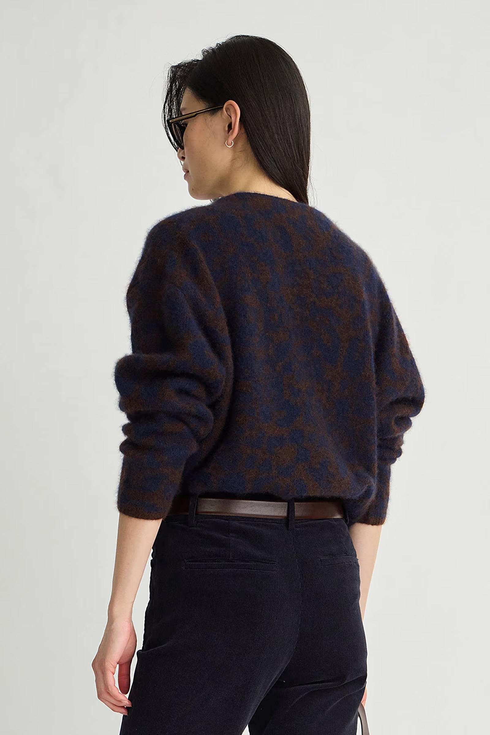Softest Silk Sweater side and partial back view on model