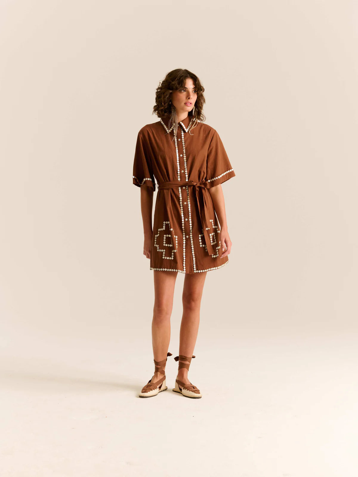 Amaia Dress in Chocolate Brown full body front view