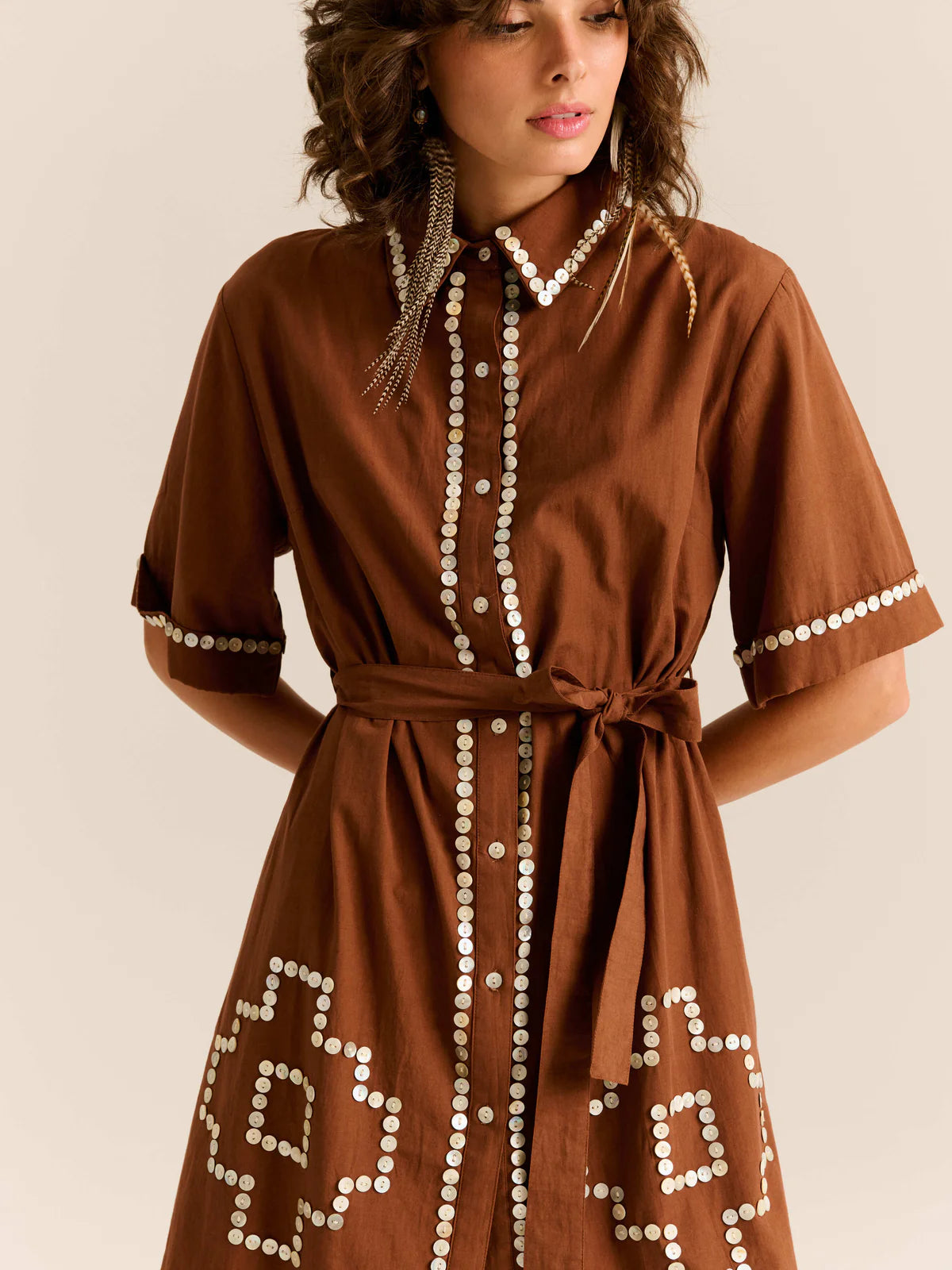 Amaia Dress in Chocolate Brown close up front view