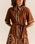Amaia Dress in Chocolate Brown close up front view