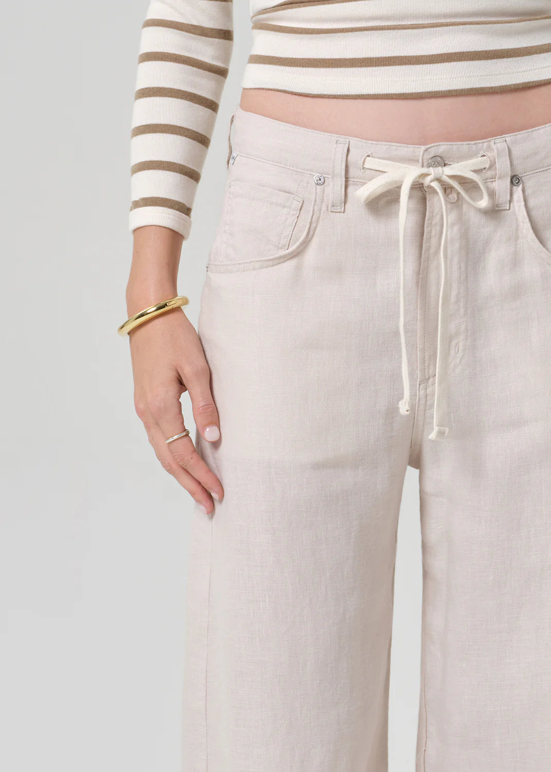 Brynn Drawstring Linen Trouser super close up front