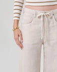 Brynn Drawstring Linen Trouser super close up front